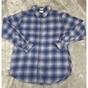 Columbia Men's Flannel Medium Plaid Blue Gray Regular Fit